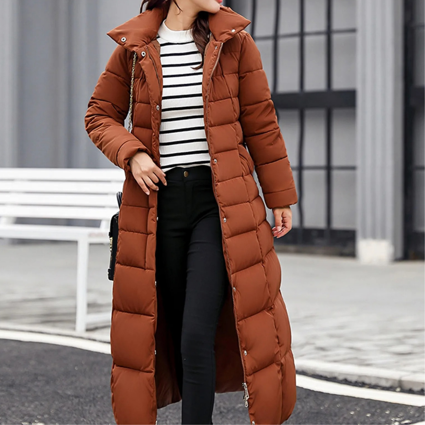 Street-wave Women's Puffer Coat Belted Warm Winter Jacket with Cozy Quilted Design