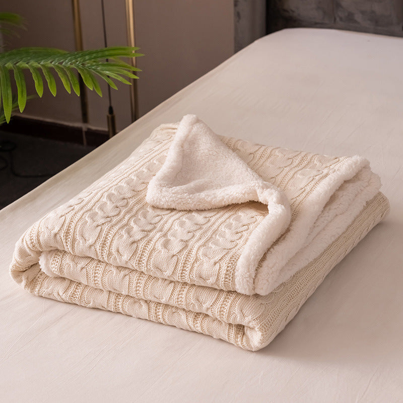 Cozy Cable Knit Sherpa Throw Blanket