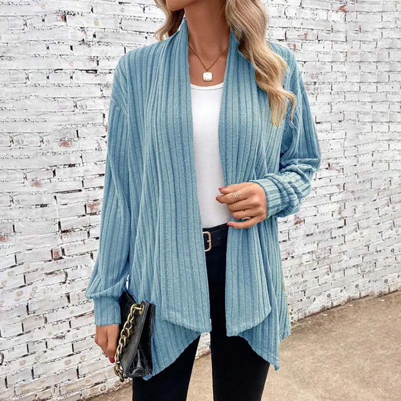 Street-wave Women's Cozy Knit Cardigan With Shawl Collar Cotton Acrylic Blend Striped Pattern