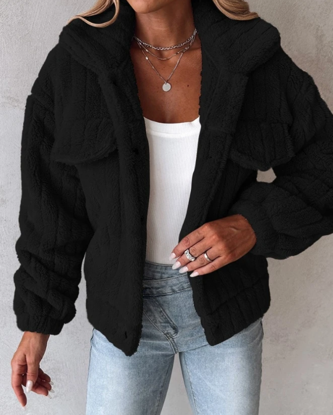 Street-Wave Cozy Short Teddy Jacket For Women Plush Faux Fur Trendy Transitional Outerwear