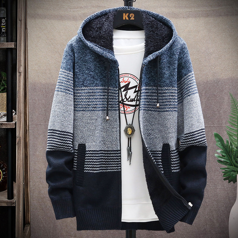 Street-wave Men's Hooded Knit Cardigan Jacket Long Cozy Warm Coat For Everyday Comfort