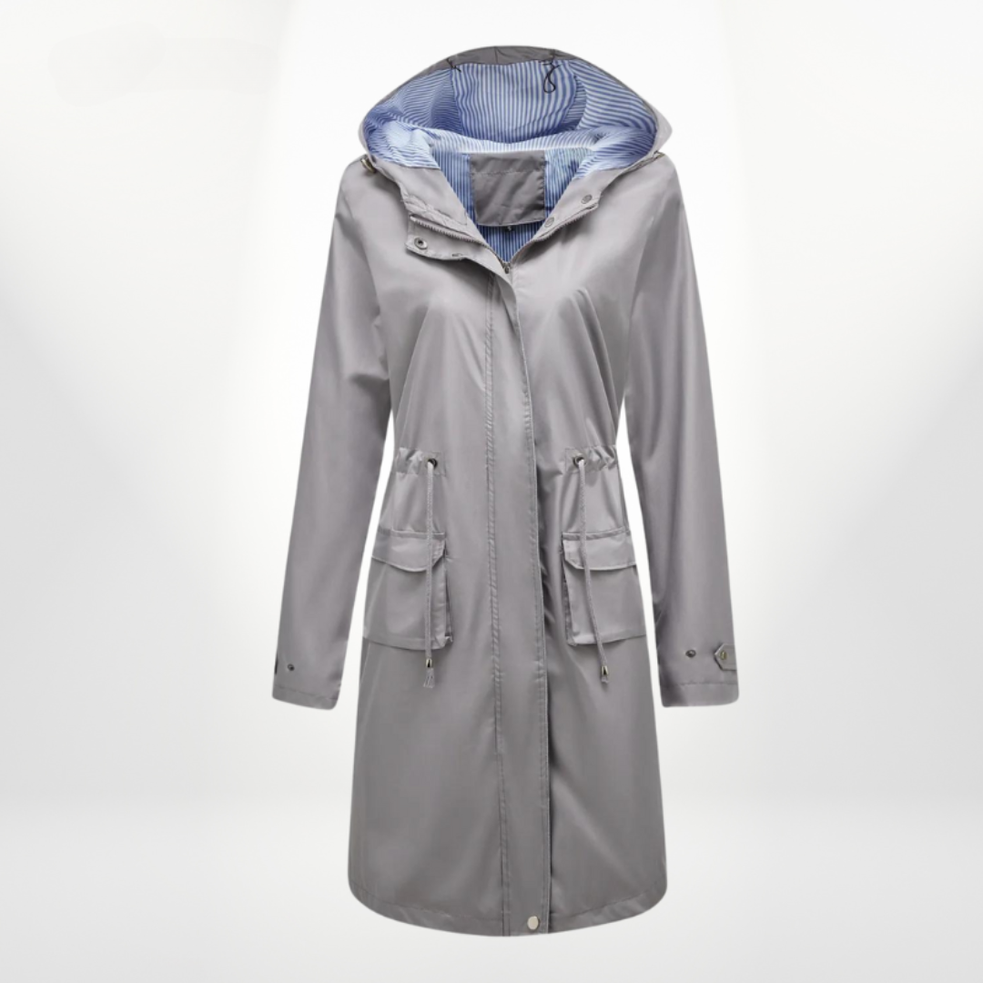 Street Wave Waterproof Hooded Knee Length Trench Coat For Women With Pockets All Weather Effortless Style