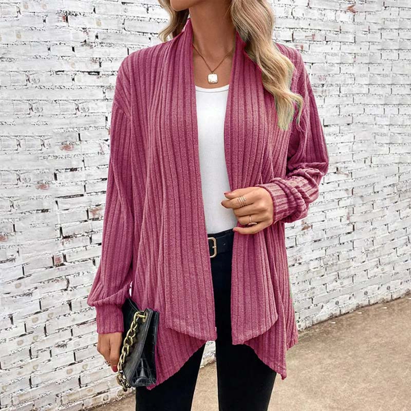 Street-wave Women's Open Front Knit Cardigan With Relaxed Fit And Flowing Hem For Autumn Casual Wear