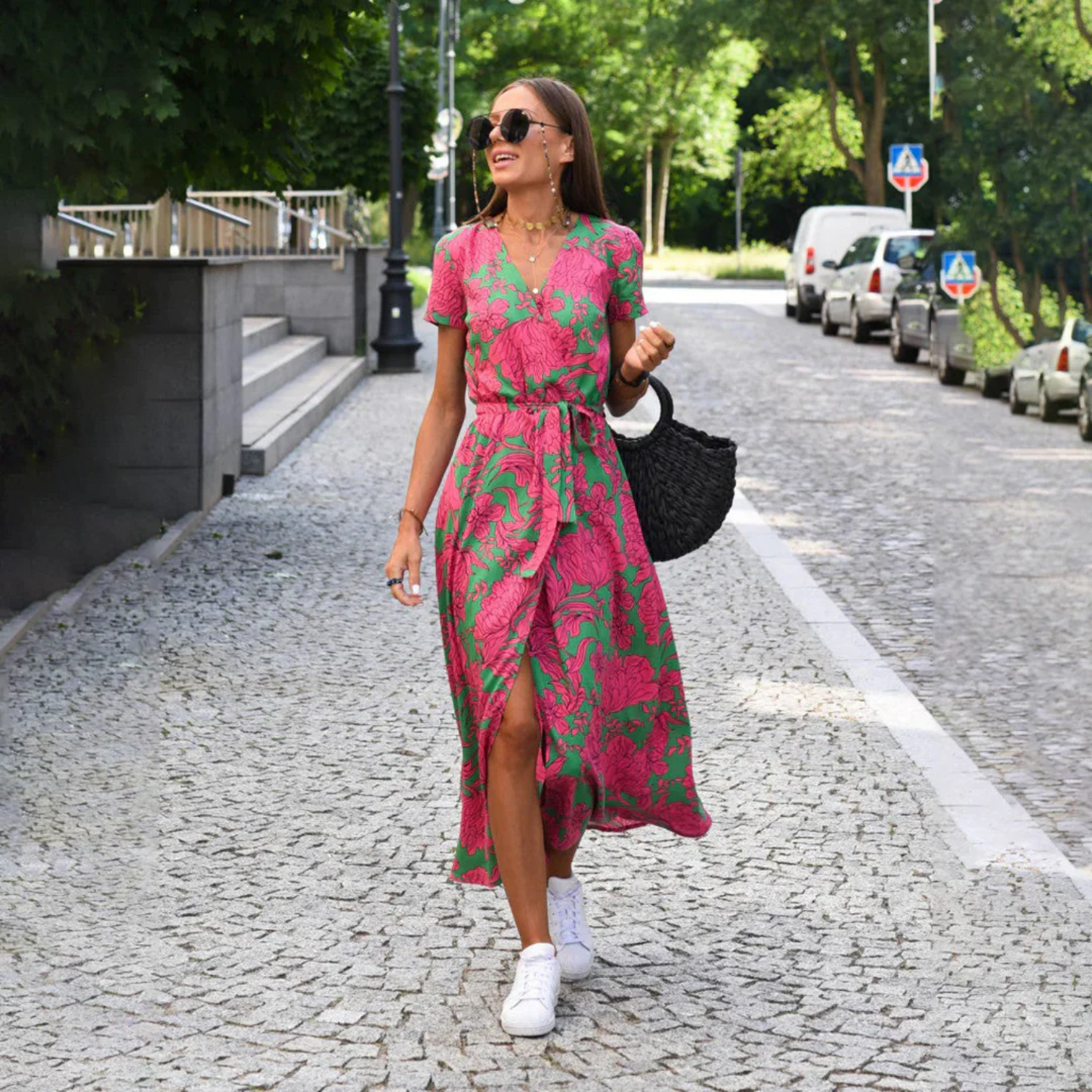 Streetwave Womens Wrap Midi Dress With Belt Elegant Flowing Silhouette Versatile For Day To Evening