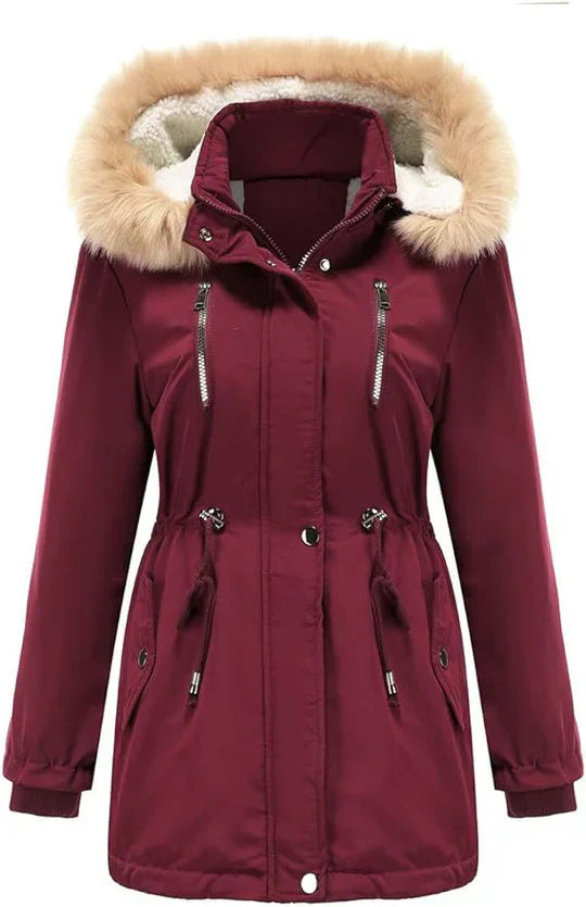 Street-wave Womens Long Parka Coat With Faux Fur Hood And Cozy Fleece Lining For Cold Winter Days