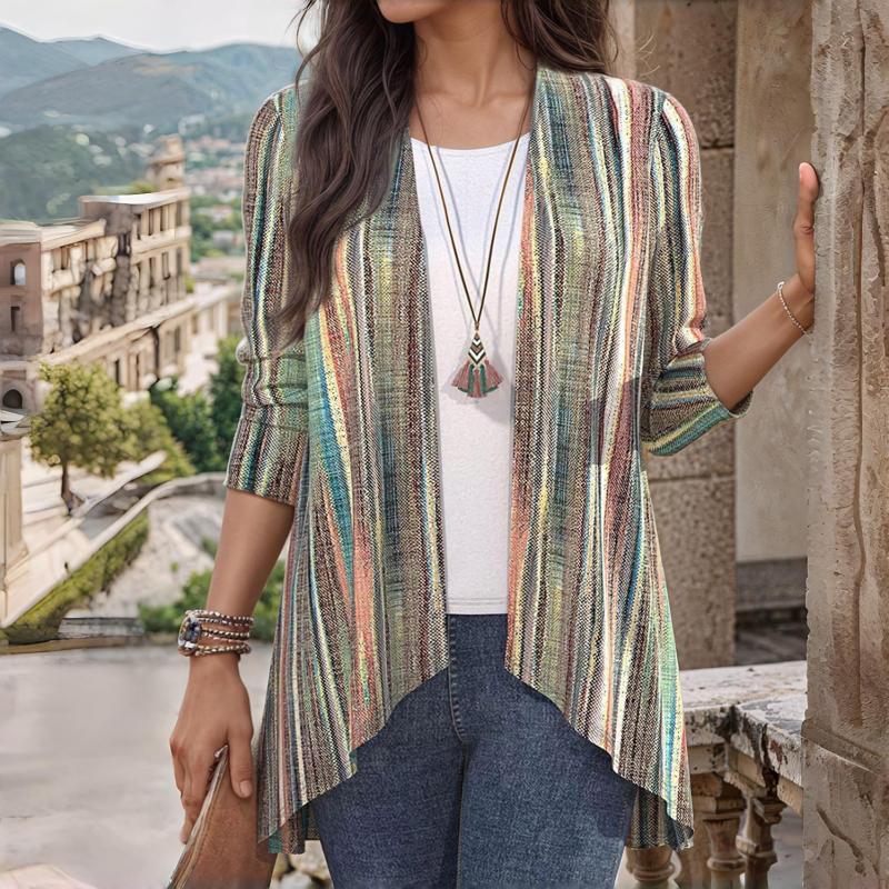 Street-wave Striped Knit Cardigan For Women Lightweight Open Front Layering Piece