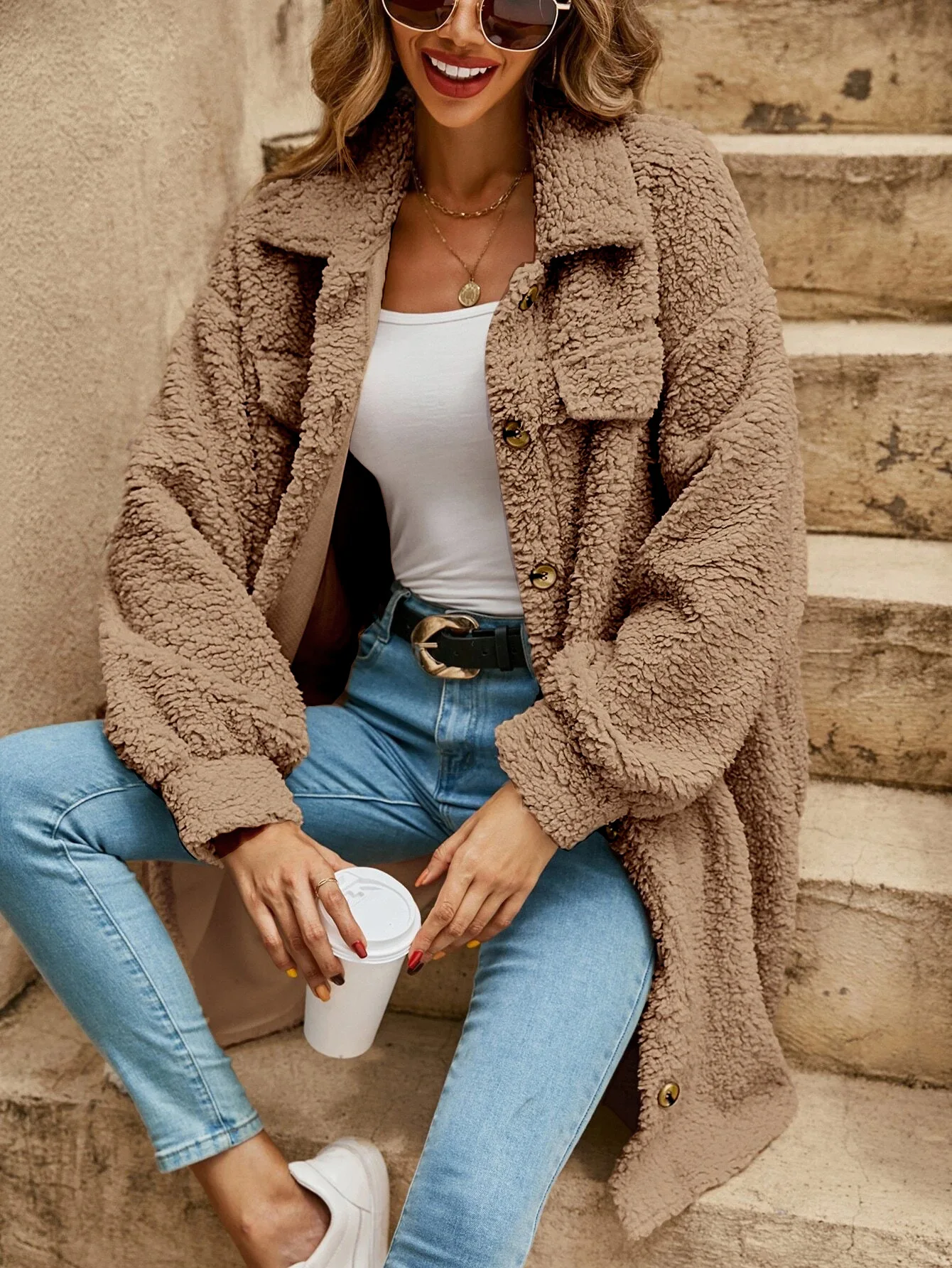 Street Wave Long Teddy Coat For Women Oversized Cozy Shearling Jacket Perfect For Cold Weather Versatile Everyday Style