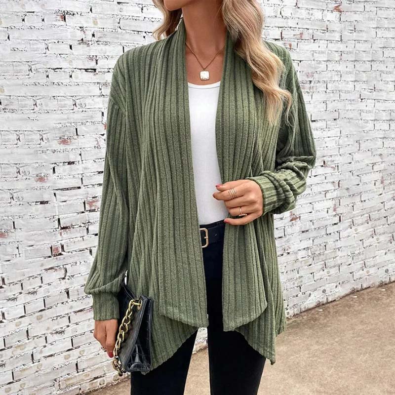 Street-wave Women's Cozy Knit Cardigan With Shawl Collar Cotton Acrylic Blend Striped Pattern