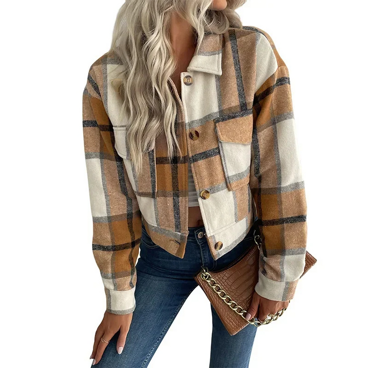 Plaid Bomber Jacket For Women By Streetwave Cropped Chic Comfort With Chest Pockets