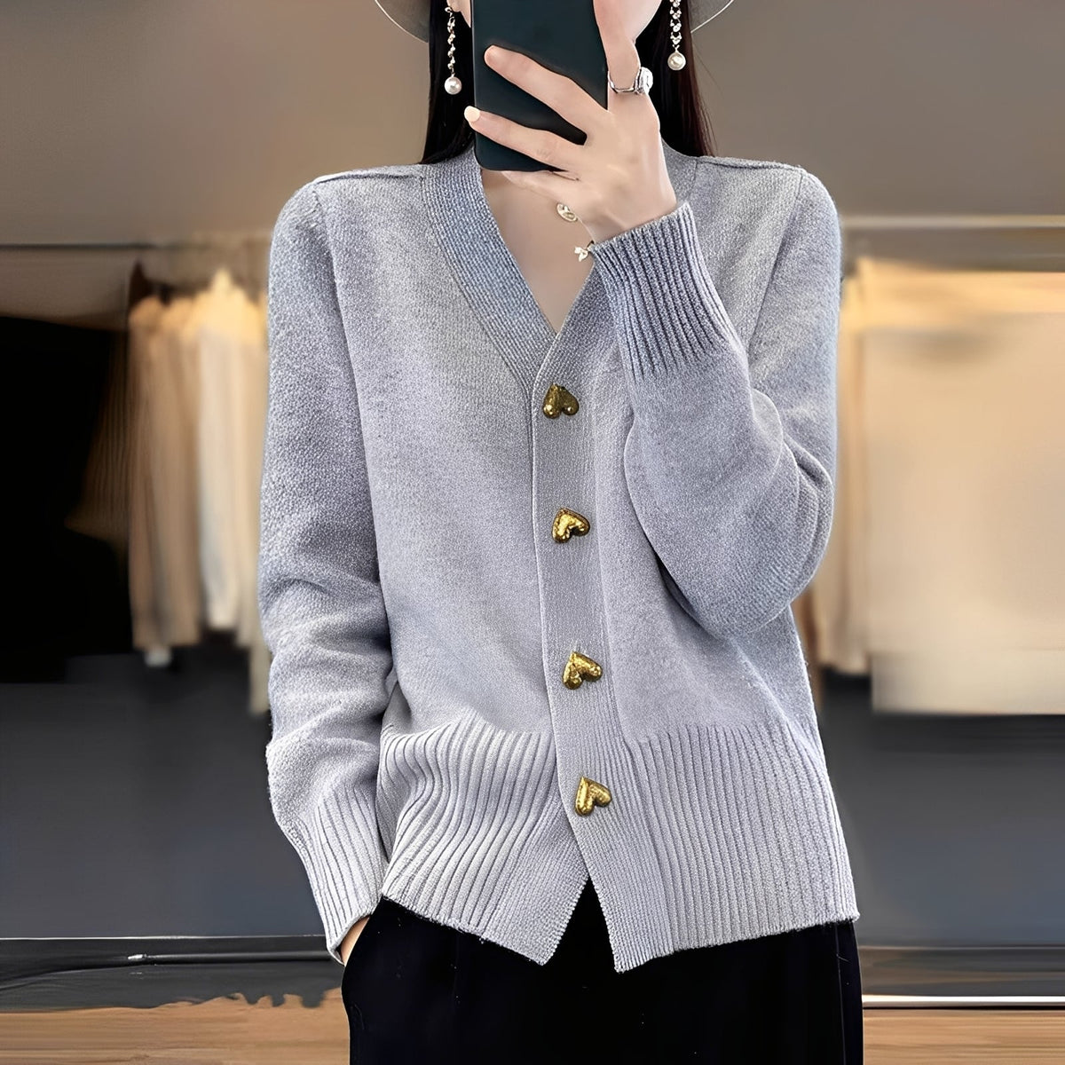 Street Wave Cardigan For Women With Heart Button Details Soft Breathable Knit Everyday Elegance