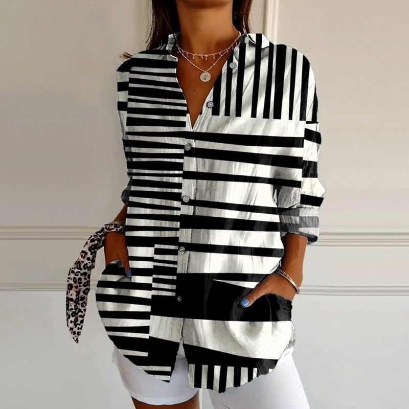 Street Wave Geometric Print Shirt For Women Lightweight Breathable Everyday Essential