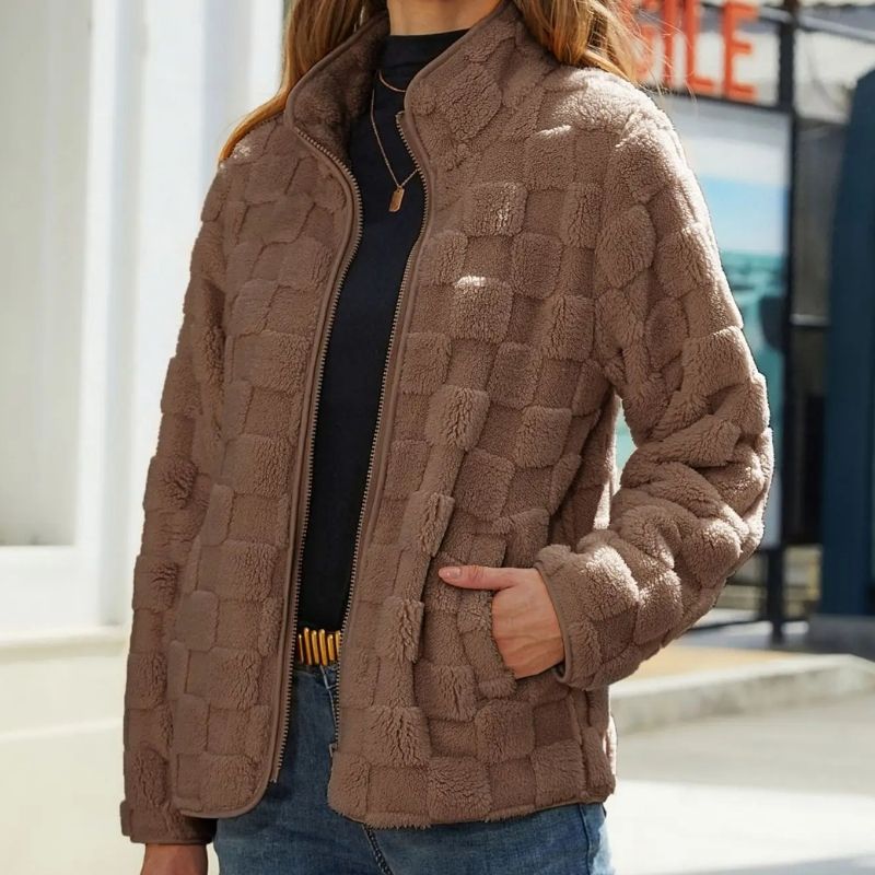 Streetwave Plaid Teddy Coat For Women Warm Plush Winter Jacket With Cozy Fit And Warmth