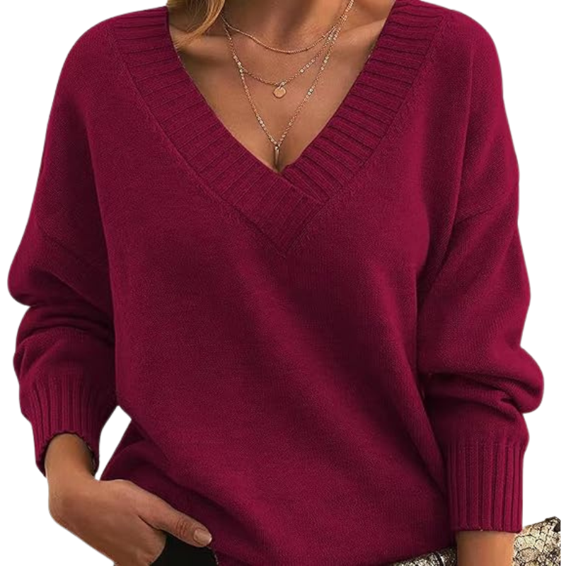 Street-Wave V-Neck Sweater Cozy Wool-Blend For Women