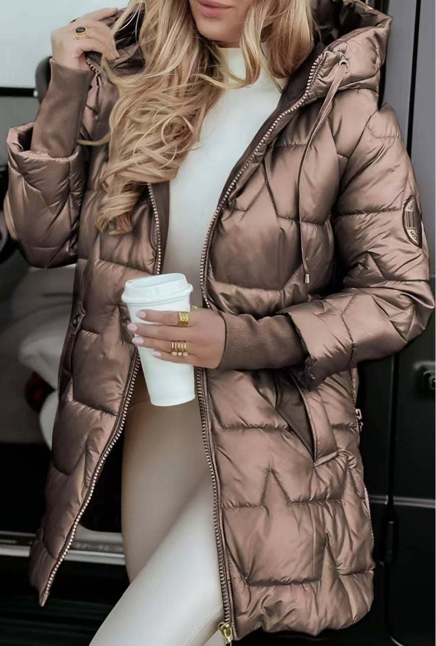 Street Wave Down Jacket With Hood For Women Warm Puffer Coat Windproof Everyday Wear