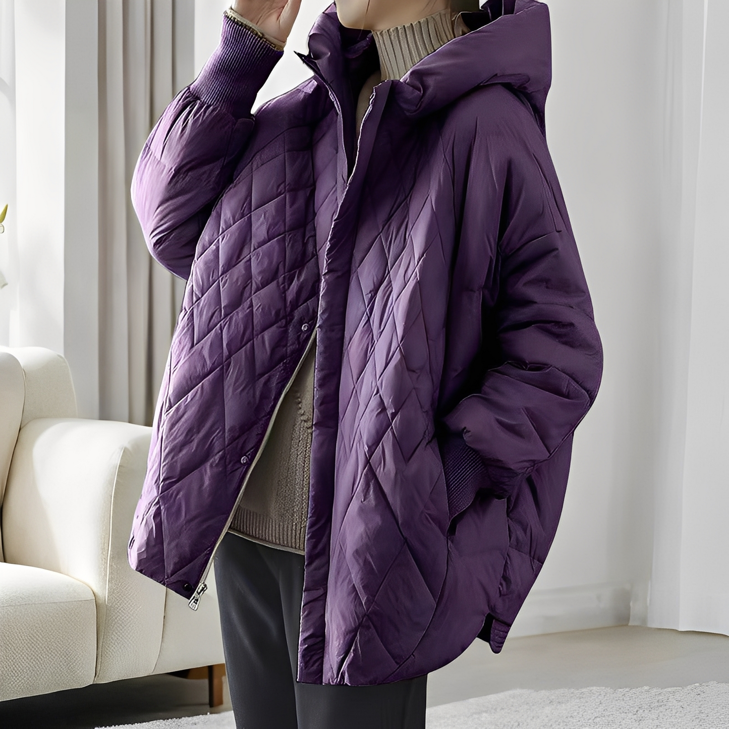Street Wave Diamond Quilted Puffer Coat For Women Cozy Warm Down Jacket With Front Zip Closure