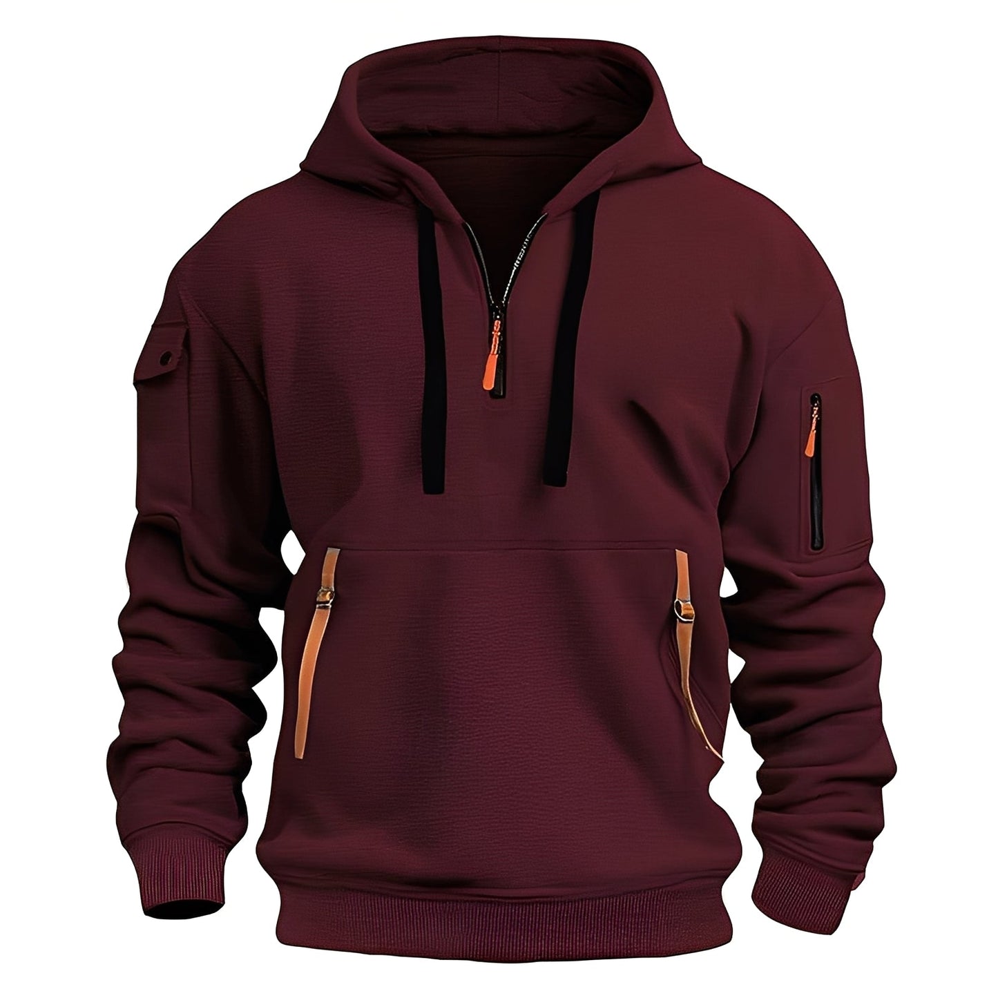 Street-Wave Half Zip Locker Hoodie For Men With Breathable Fabric And Practical Zipper Pockets