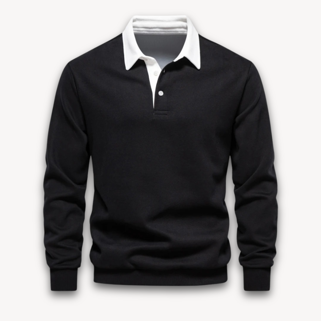 Street-Wave Mens Polo Sweater Regular Fit Long Sleeve Soft Knitted Natural Fiber Navy Knitwear