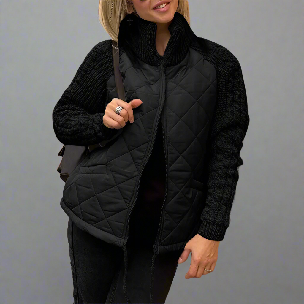 Street-wave Quilted Jacket With Knit Sleeves For Autumn Warmth And Womens Everyday Casual Style