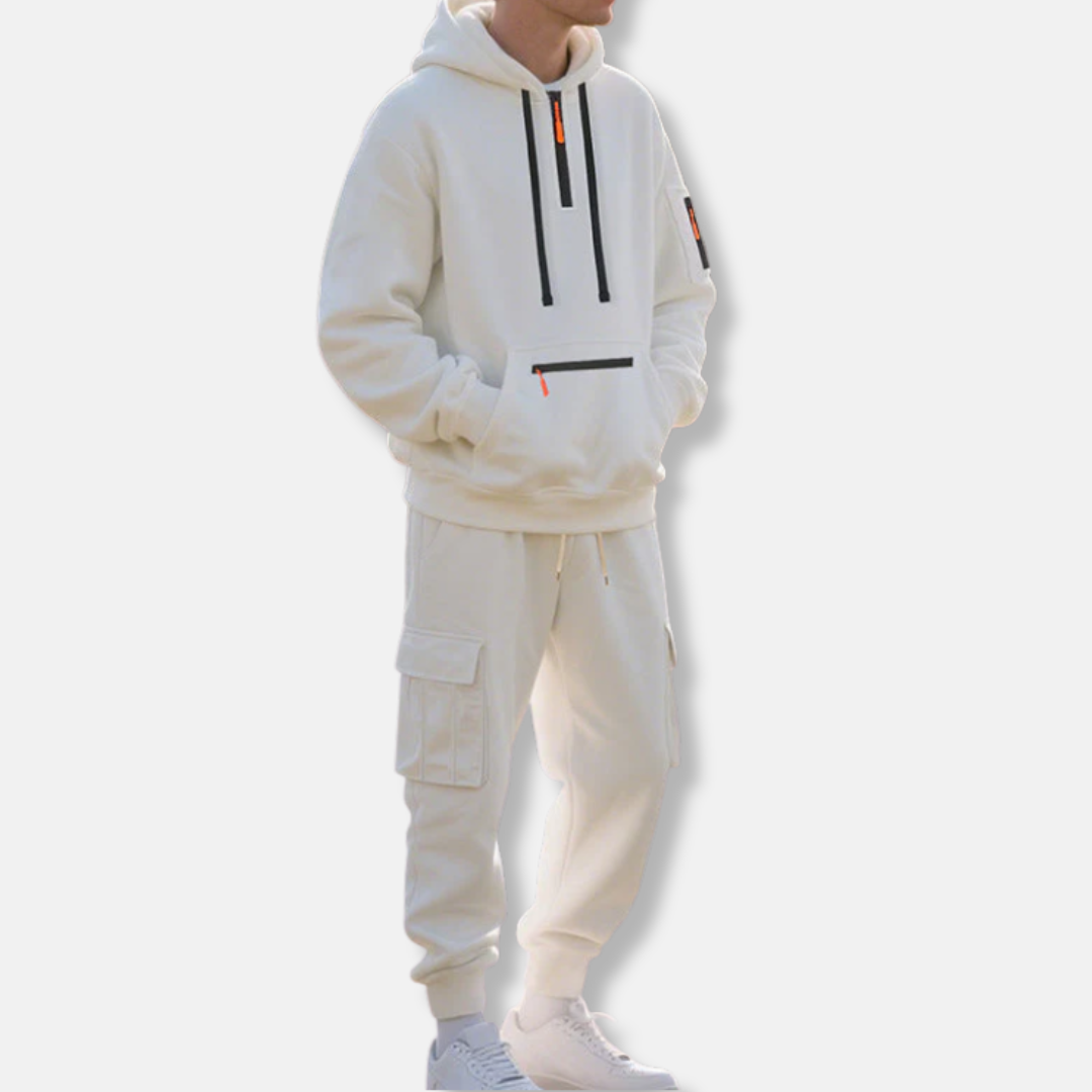 StreetWave Mens Tracksuit Set With Relaxed Fit Hoodie And Cargo Joggers