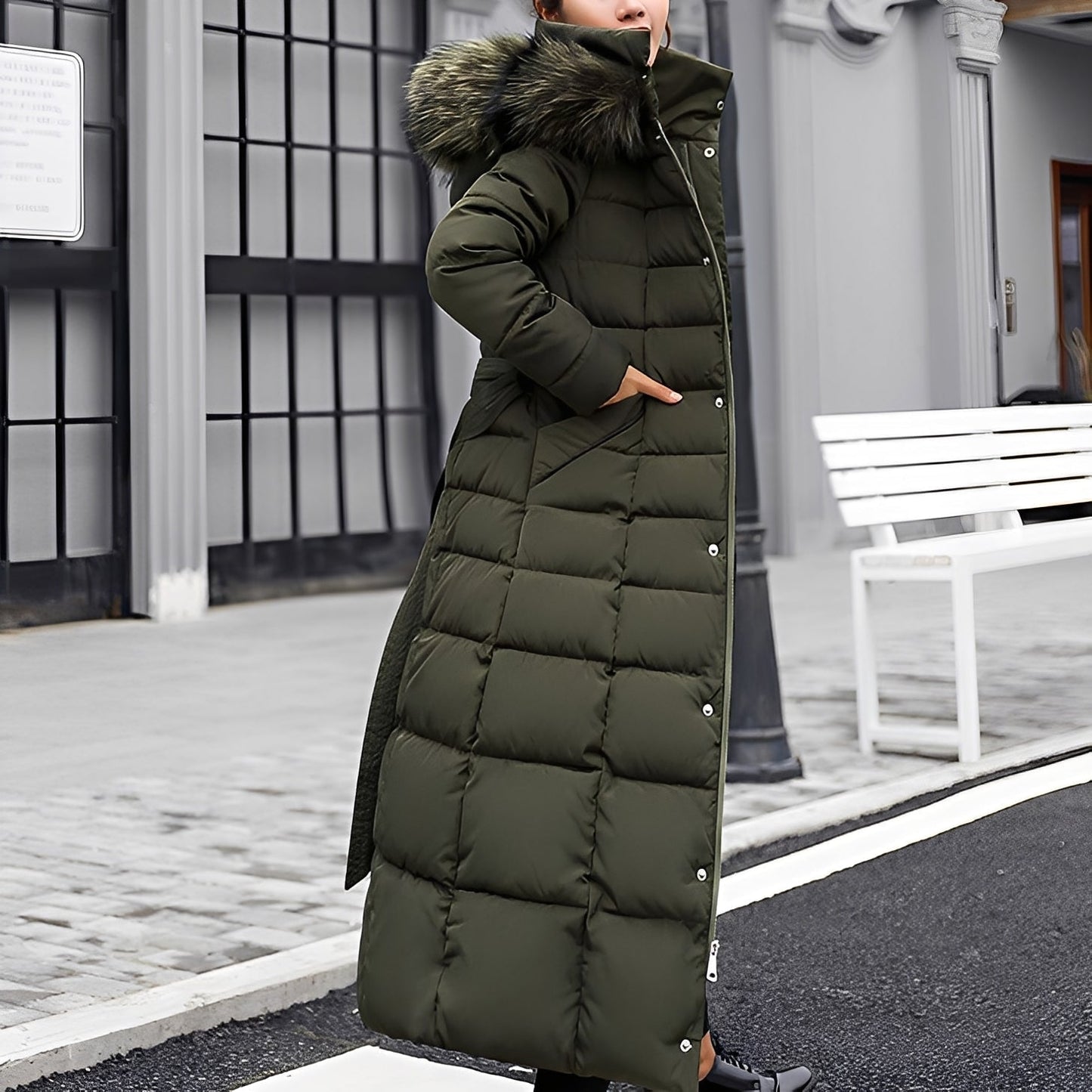 Street-Wave Womens Puffer Coat With Faux Fur Hood Ultra Warm Long Winter Outerwear For Cold Weather