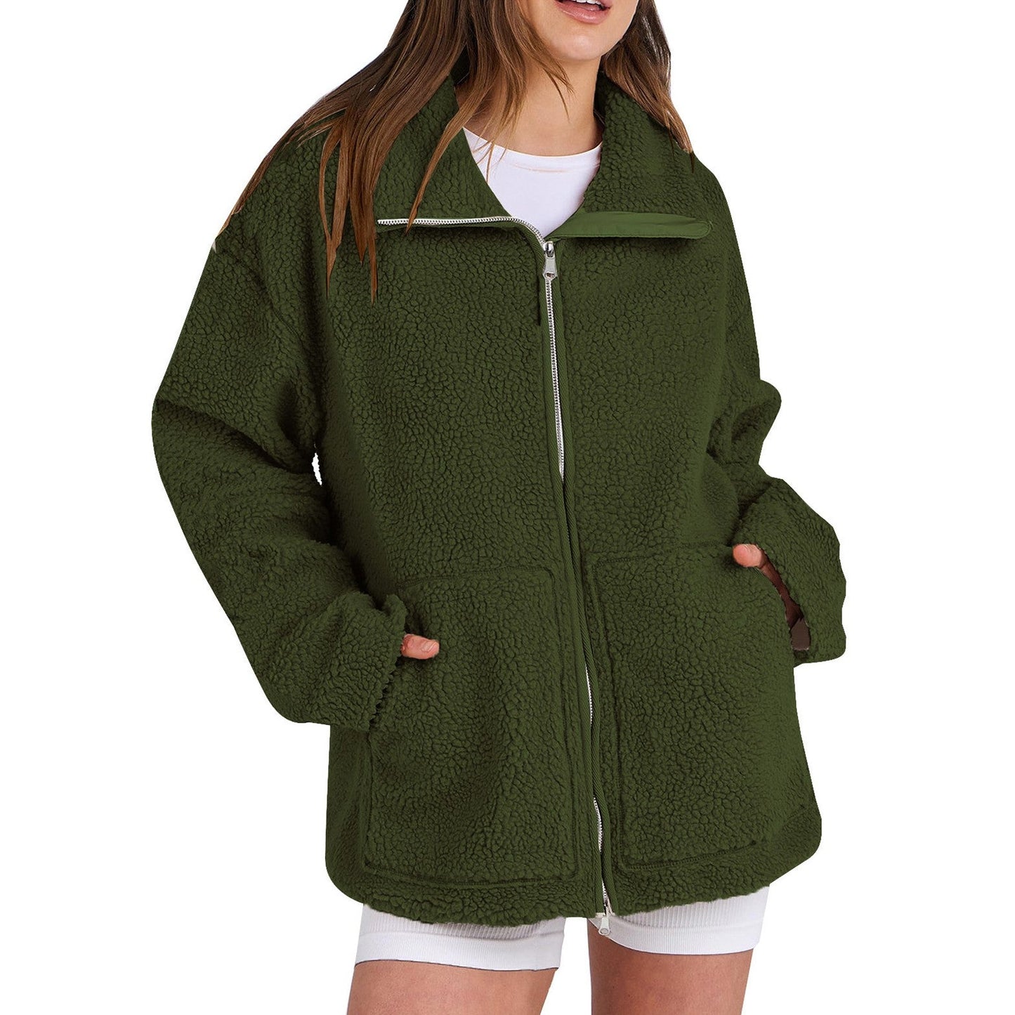 Street-wave Lambswool Coat For Women With High Collar And Cozy Teddy Texture And Warmth