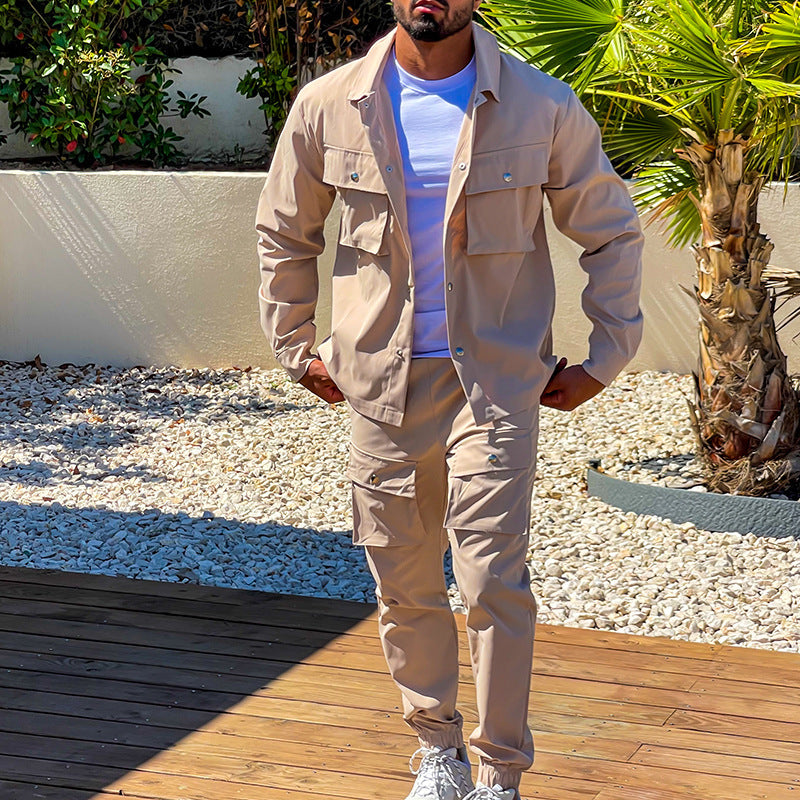Street-wave Men's Cargo Suit Two-Piece Modern Functional Stylish Urban Look Everyday Wear