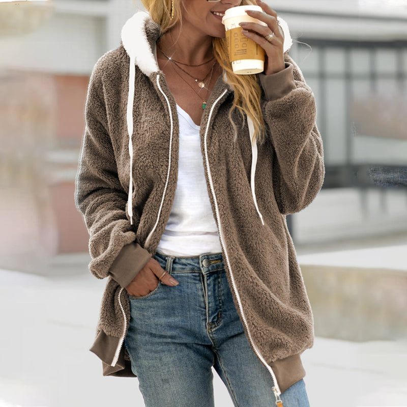 Street-wave Cozy Fleece Zip Hoodie For Women With Soft Hood And Warm Lining, Versatile Everyday Essential
