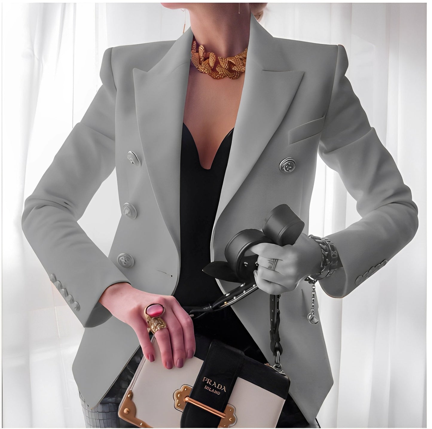Streetwave Womens Double Breasted Blazer With Gold Button Detailing For Fashion Forward Women