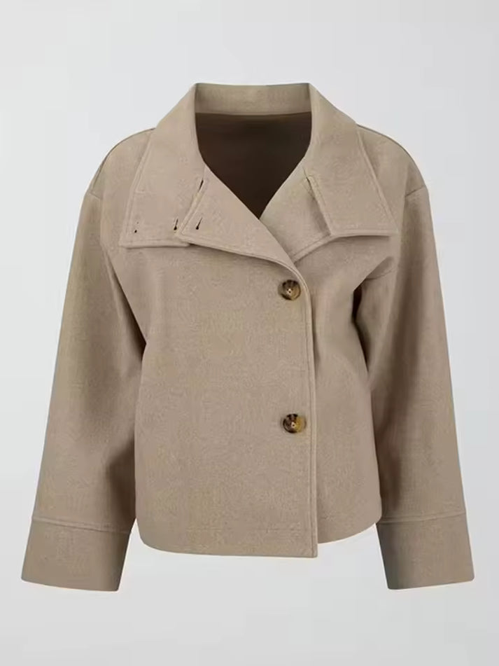 Street-Wave High Collar Coat With Asymmetric Button Closure For Fashion Forward Women