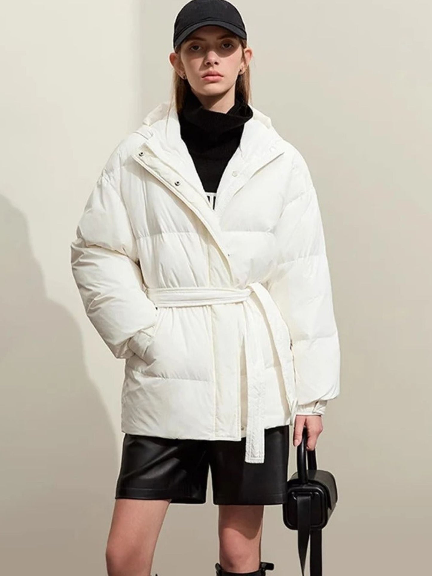 Streetwave Womens Padded Puffer Hooded Jacket With Belt Duck Down Warm All Day Wear