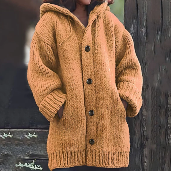 Streetwave Hooded Knit Jacket For Women Soft Cozy Warm Cardigan Style With Button Front