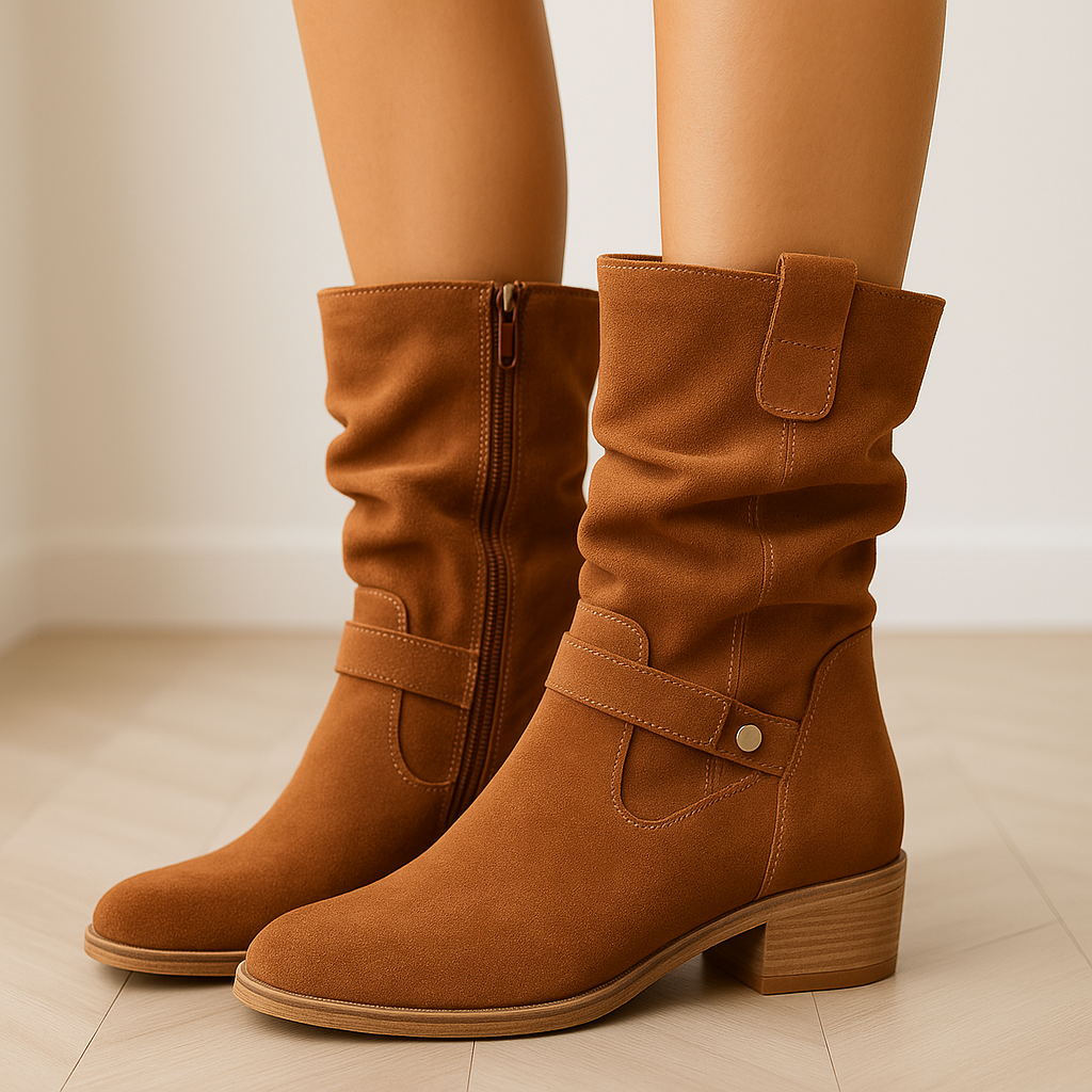 Street-wave Women's Cowboy Ankle Boots With Low Heel Soft Suede Look Comfortable Everyday Wear