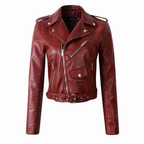 Street Wave Washed PU Leather Jacket For Women With Edgy Zipper Details And Belted Style