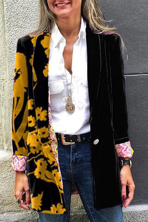 Street-wave Reversible Retro Print Blazer For Women Versatile Timeless Style And Everyday Comfort