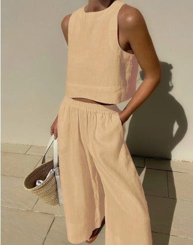 Adaleigh White Linen Two-Piece Set For Women - Elegant Everyday Comfort By Street-Wave