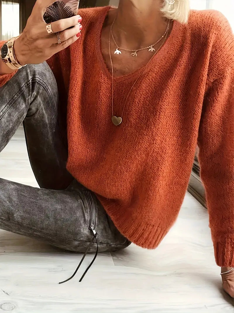 Street-Wave Women V Neck Sweater With Fine Knit Texture For Everyday Cozy Warmth And Effortless Chic
