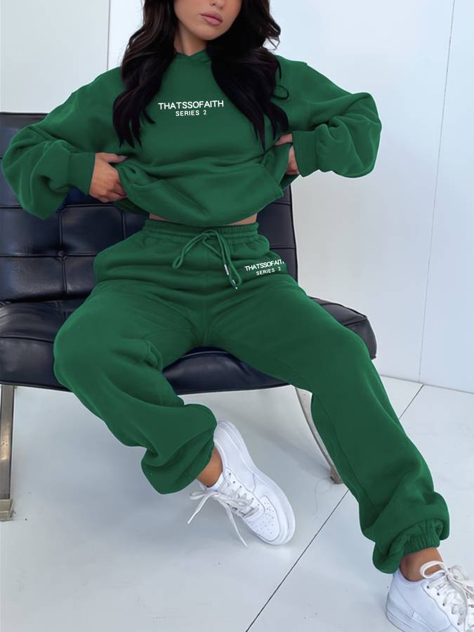 Street-wave Cozy Loungewear Set With Minimal Print For Women, Oversized Hoodie And Joggers