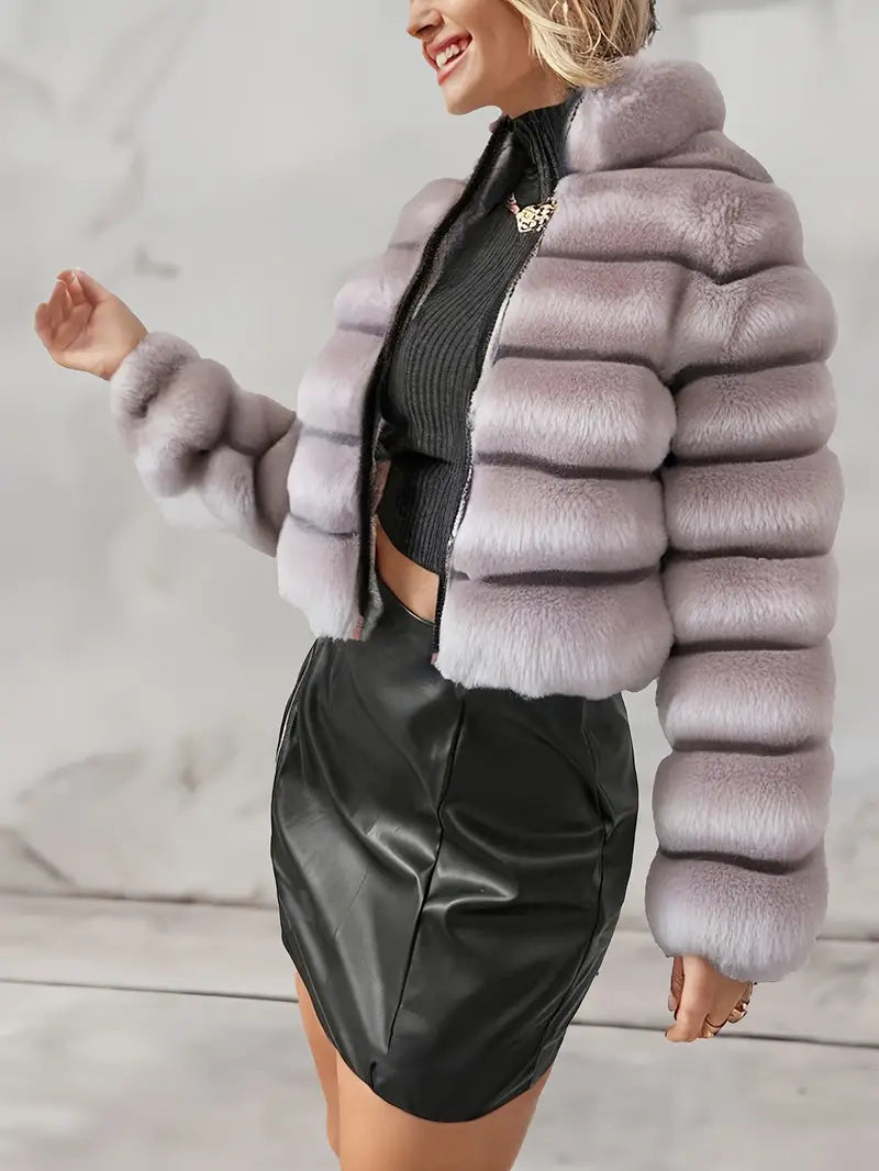 Street-Wave Plush Faux Fur Coat With Full Zip For Women - Luxurious Cozy Warmth Winter-Ready