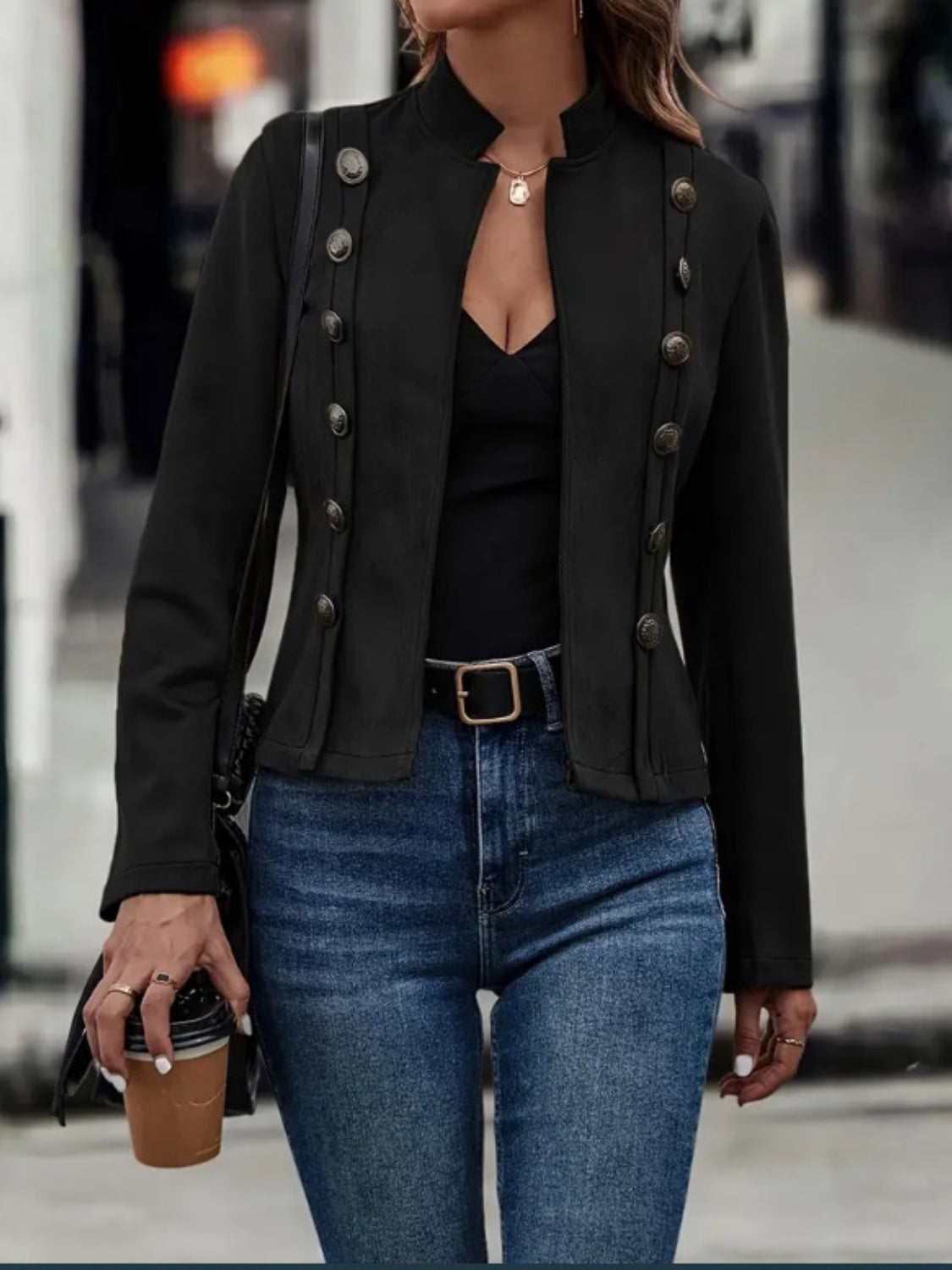 Street-wave Women Suede Button Detail Jacket for Elegant Everyday Wear and Confidence