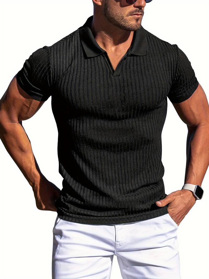 Street-Wave Mens Ribbed Polo Shirt Slim Fit Short Sleeve