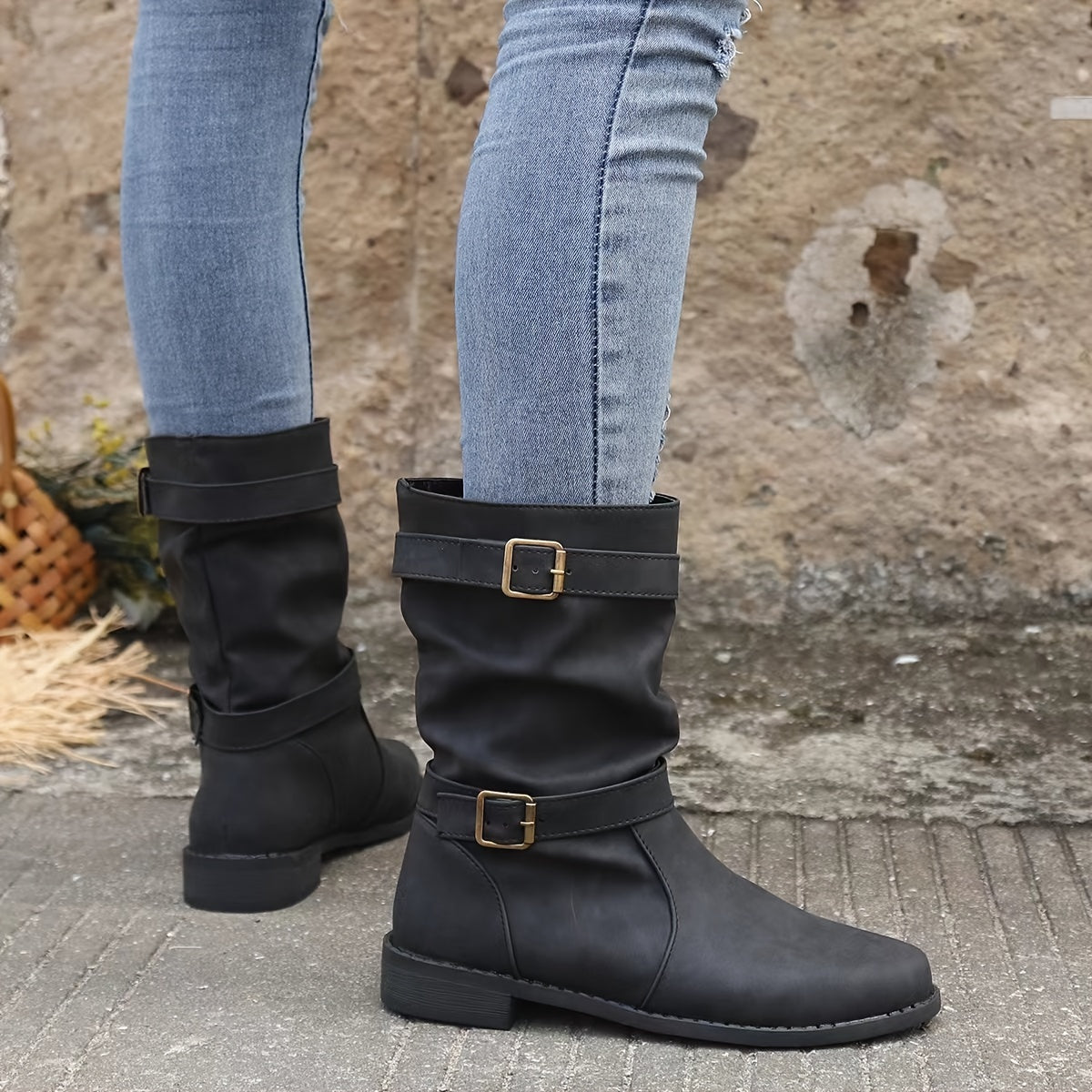 Street-Wave Western Buckle Strap Ankle Boots For Women Retro Chic Everyday Comfort