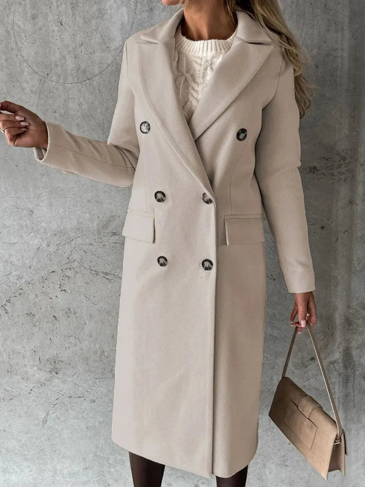 Street-wave Reversible Winter Coat For Women With Classic Double Breasted Lapels