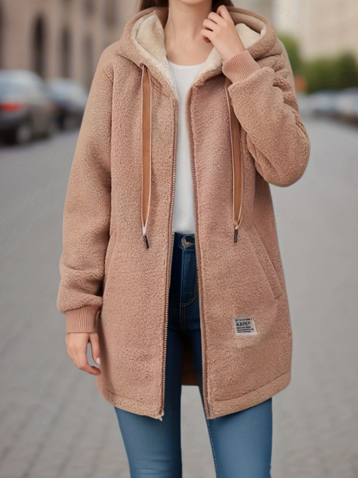 Street-Wave Fleece Zip Hoodie For Women Cozy Warmth Plush Lined Casual Everyday Outerwear Comfort