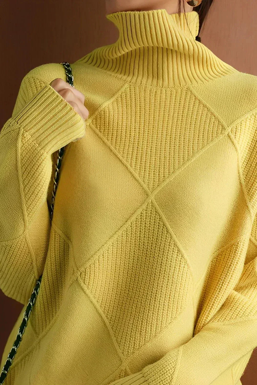 Streetwave Diamond Knit Rollneck Pullover For Women Cozy Warmth And Textured Pattern