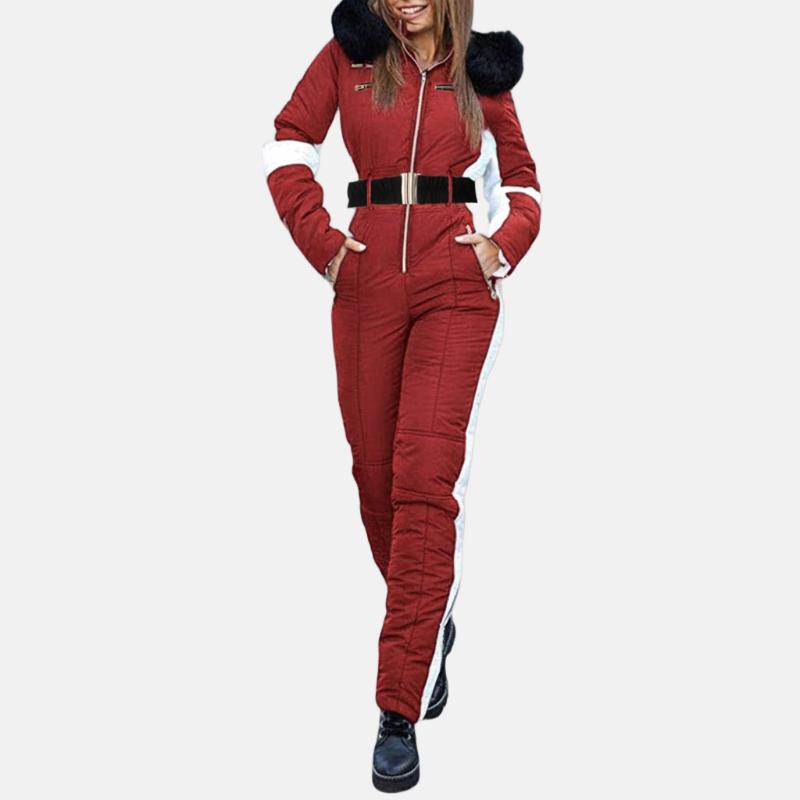 Street Wave Womens Ski Suit Belted One Piece Plush Hood