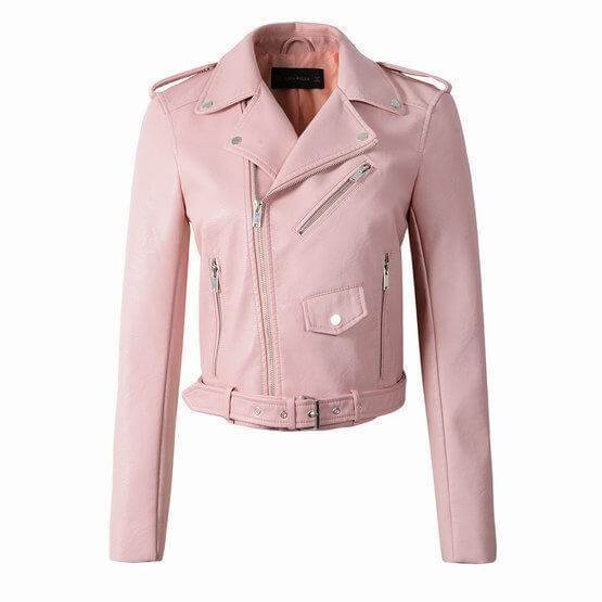 Street Wave Washed PU Leather Jacket For Women With Edgy Zipper Details And Belted Style