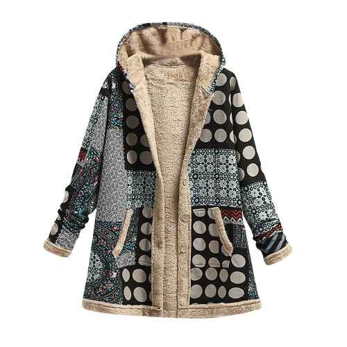 Street Wave Patchwork Sherpa Coat With Hood Warm Fleece Jacket For Women Stylish Cozy