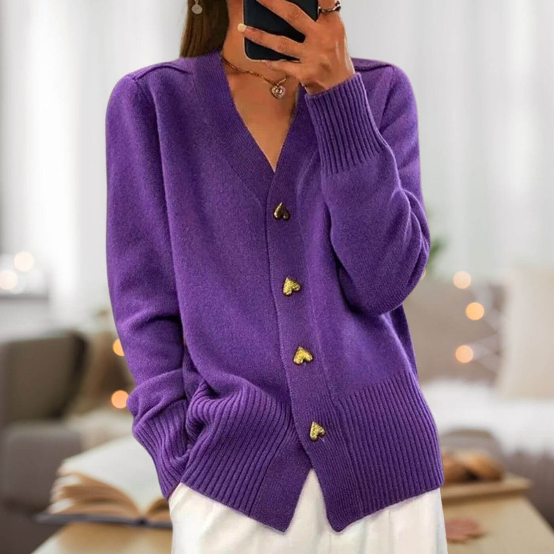 Street-wave Cardigan With Heart Button Accents For Women Soft Knit Comfort And Flattering H Line Silhouette