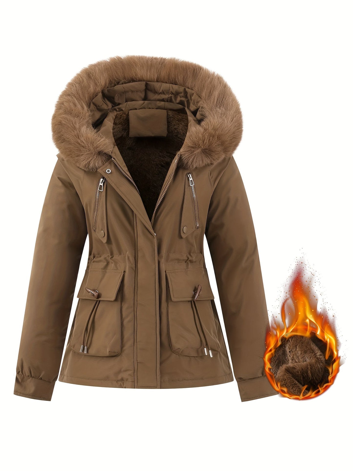 Street Wave Womens Winter Coat With Detachable Faux Fur Hood Windproof Warmth And Style