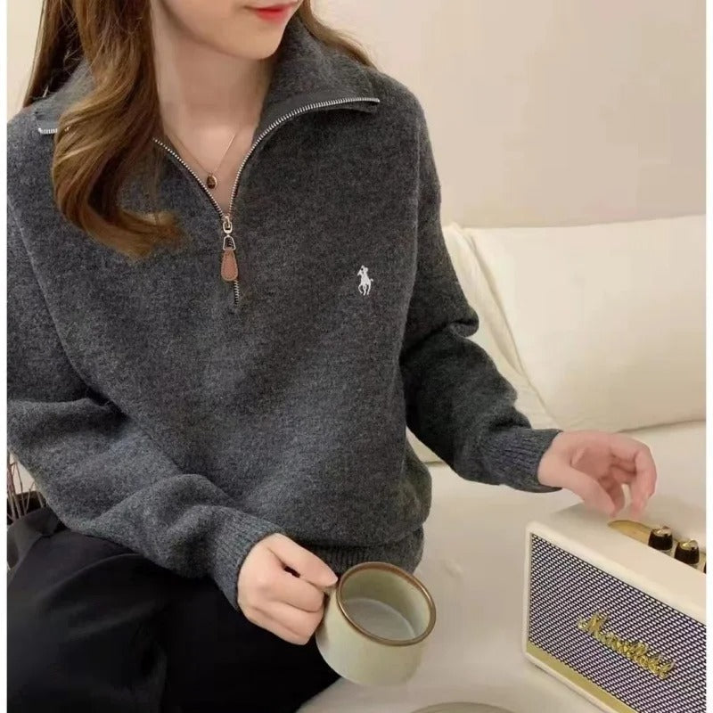 Street-Wave Zip-Up Pullover Sweatshirt For Women, Cozy Warmth And Minimalist Style
